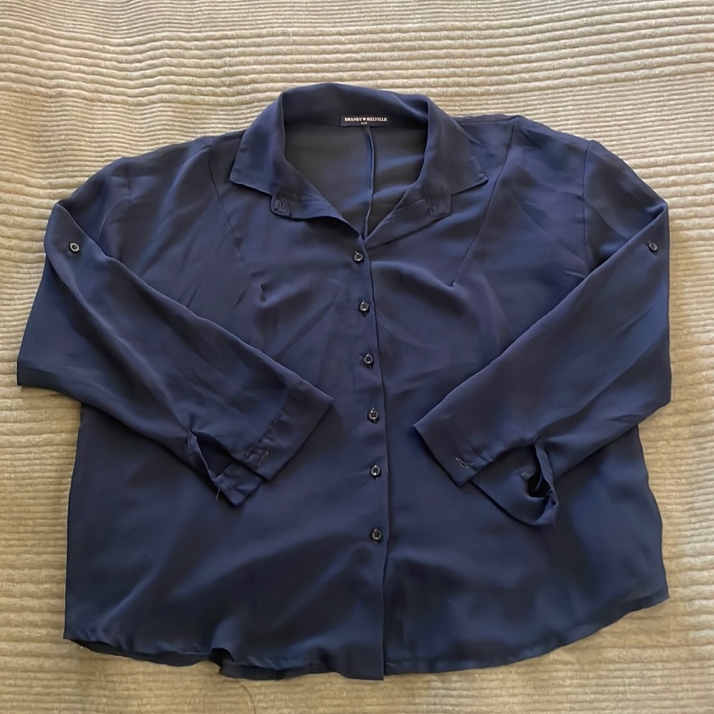 Sheer navy quarter sleeve flowy Brandy Melville blouse, size: small
